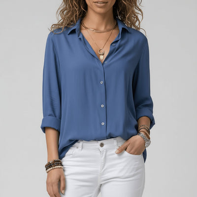 Sophie | Damen Langarm-Bluse mit Hemdkragen aufgeknöpftem Vorderteil