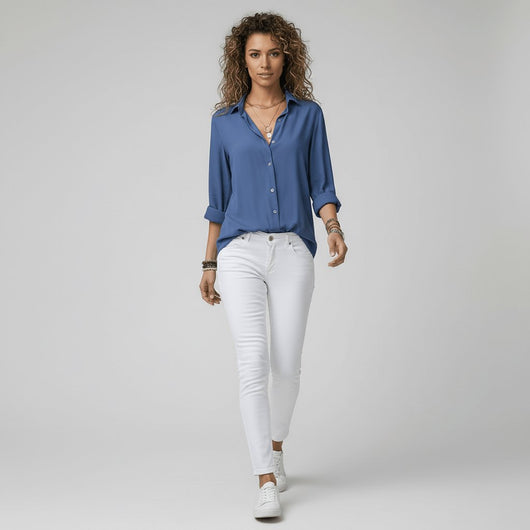 Sophie | Damen Langarm-Bluse mit Hemdkragen aufgeknöpftem Vorderteil