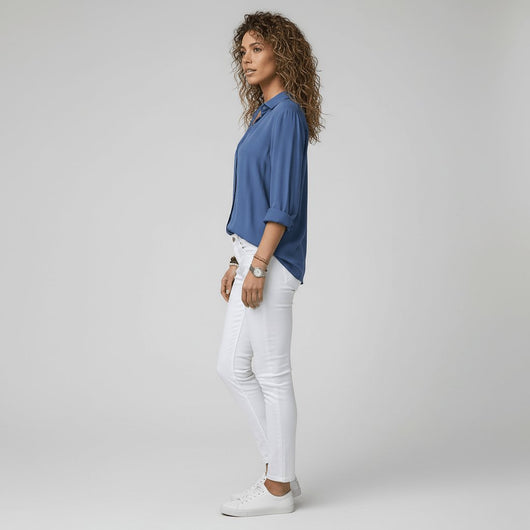 Sophie | Damen Langarm-Bluse mit Hemdkragen aufgeknöpftem Vorderteil