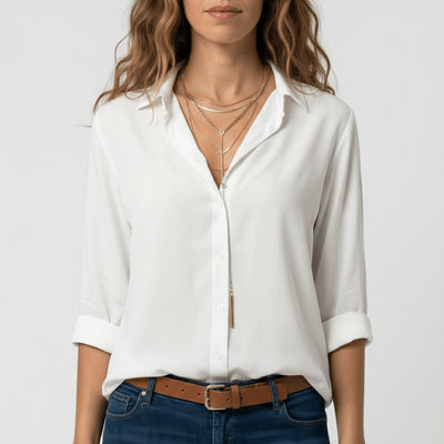 Sophie | Damen Langarm-Bluse mit Hemdkragen aufgeknöpftem Vorderteil