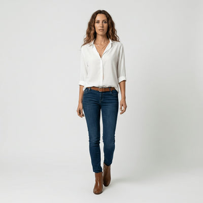 Sophie | Damen Langarm-Bluse mit Hemdkragen aufgeknöpftem Vorderteil