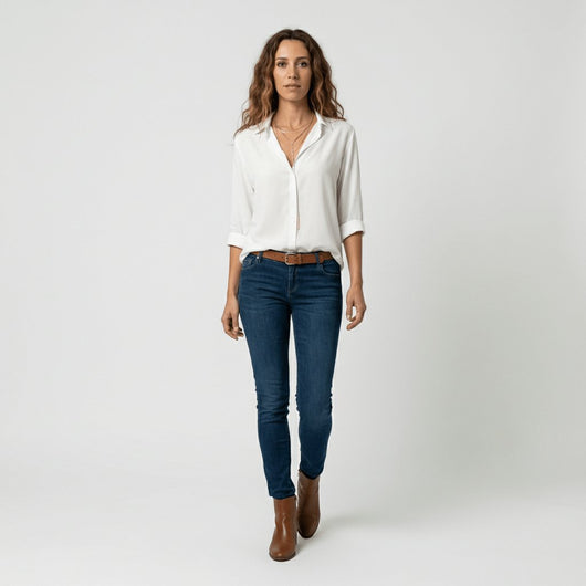 Sophie | Damen Langarm-Bluse mit Hemdkragen aufgeknöpftem Vorderteil