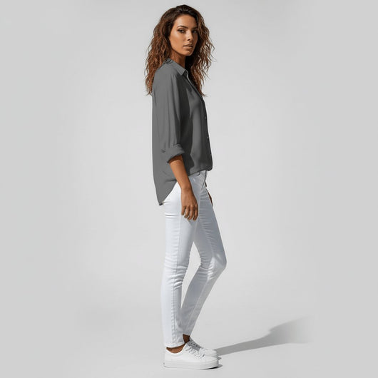 Sophie | Damen Langarm-Bluse mit Hemdkragen aufgeknöpftem Vorderteil