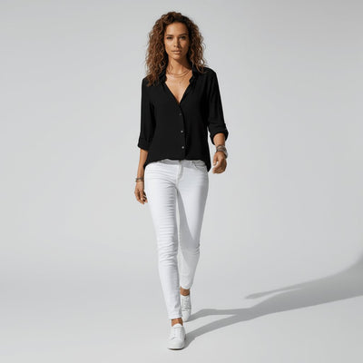 Sophie | Damen Langarm-Bluse mit Hemdkragen aufgeknöpftem Vorderteil