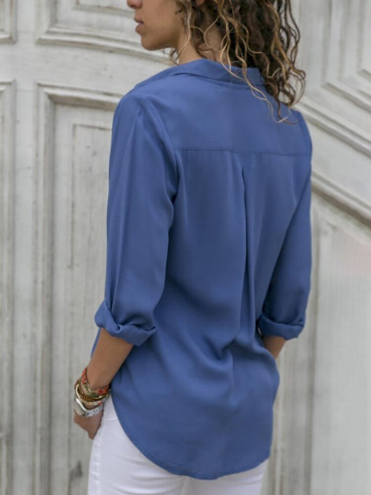 Elfriede | Damen Langarm-Bluse mit Kragen und Knopfleiste in Relaxed Fit
