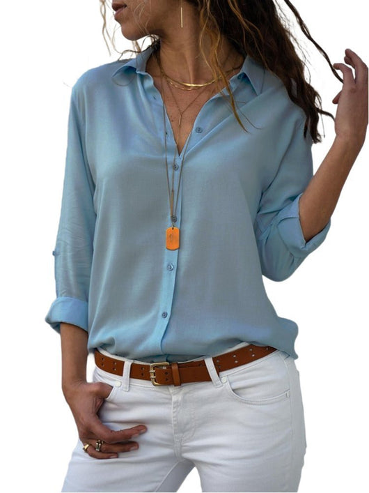 Elfriede | Damen Langarm-Bluse mit Kragen und Knopfleiste in Relaxed Fit