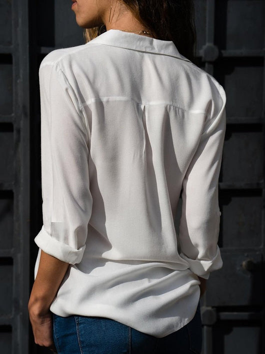 Elfriede | Damen Langarm-Bluse mit Kragen und Knopfleiste in Relaxed Fit