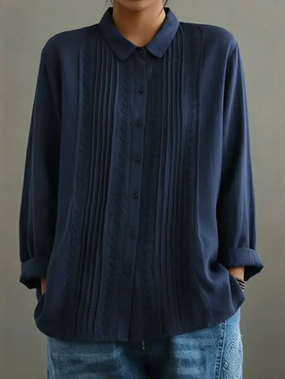 Charlotte | Damen Langarm-Bluse mit Spitzenbesatz und Kellerfalten-Front