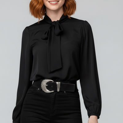 Sophie | Damen Langarm-Bluse Schleifenkragen Relaxed-Fit Büro
