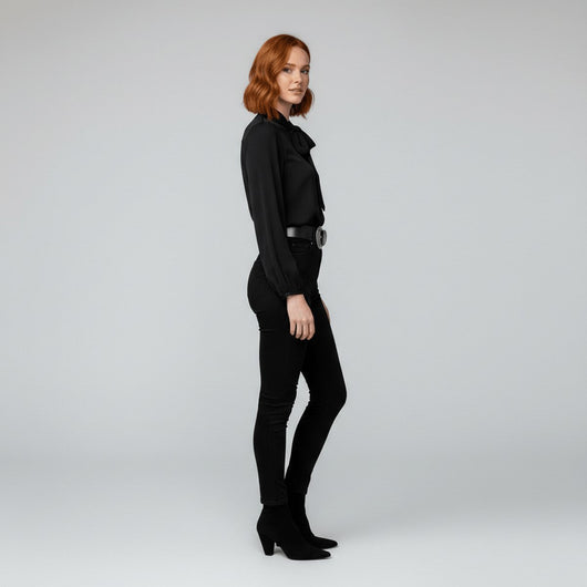 Sophie | Damen Langarm-Bluse Schleifenkragen Relaxed-Fit Büro