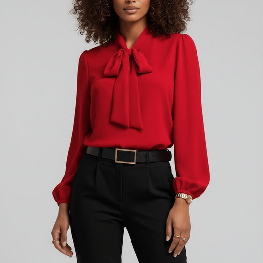 Sophie | Damen Langarm-Bluse Schleifenkragen Relaxed-Fit Büro