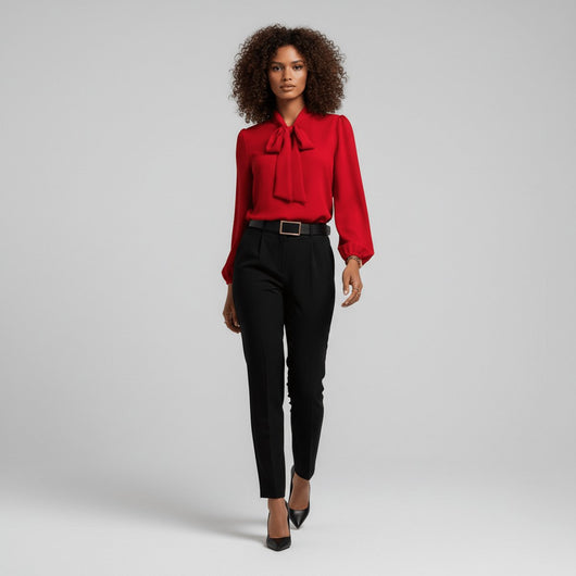Sophie | Damen Langarm-Bluse Schleifenkragen Relaxed-Fit Büro