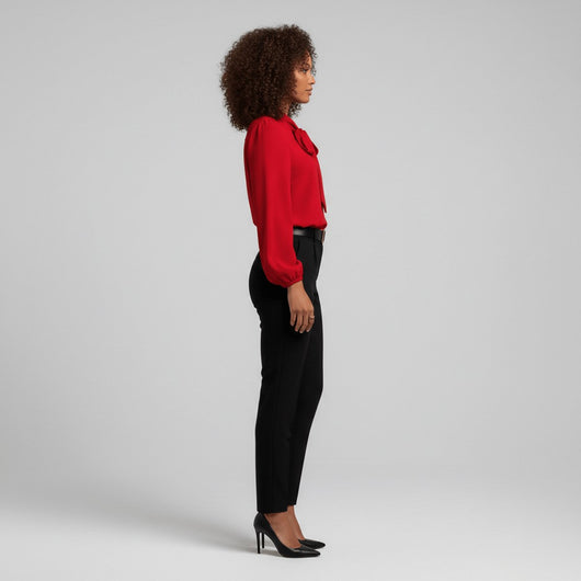 Sophie | Damen Langarm-Bluse Schleifenkragen Relaxed-Fit Büro