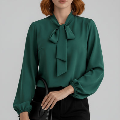 Sophie | Damen Langarm-Bluse Schleifenkragen Relaxed-Fit Büro