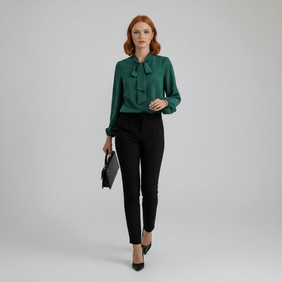 Sophie | Damen Langarm-Bluse Schleifenkragen Relaxed-Fit Büro