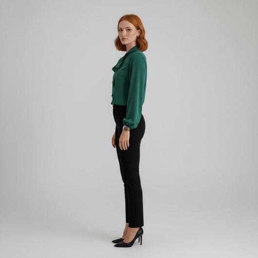 Sophie | Damen Langarm-Bluse Schleifenkragen Relaxed-Fit Büro
