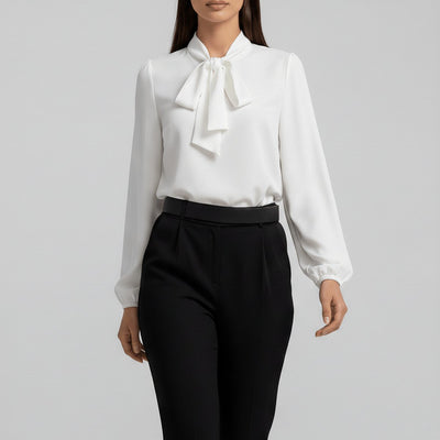 Sophie | Damen Langarm-Bluse Schleifenkragen Relaxed-Fit Büro