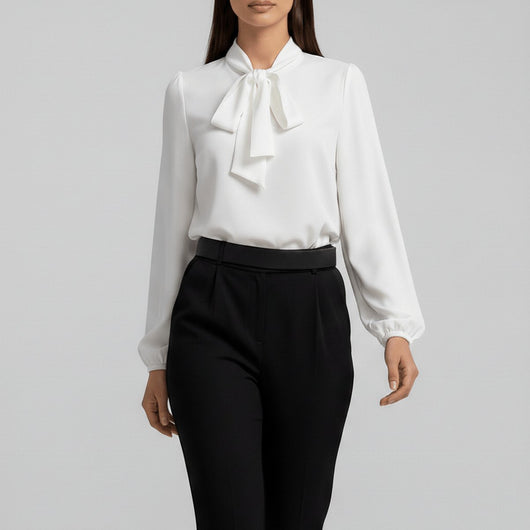 Sophie | Damen Langarm-Bluse Schleifenkragen Relaxed-Fit Büro