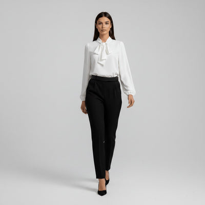 Sophie | Damen Langarm-Bluse Schleifenkragen Relaxed-Fit Büro
