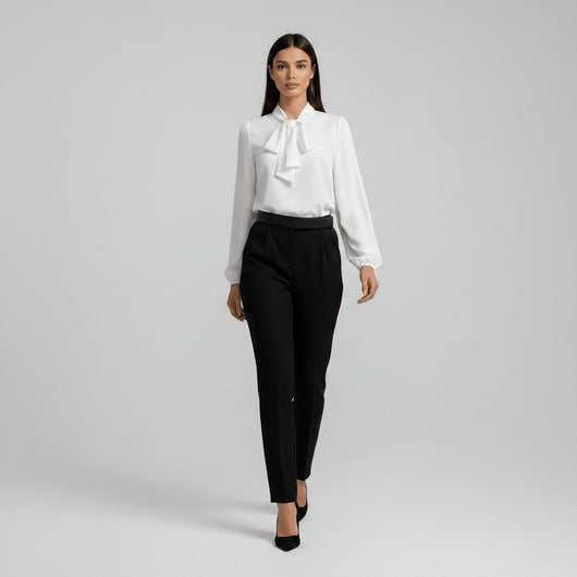 Sophie | Damen Langarm-Bluse Schleifenkragen Relaxed-Fit Büro