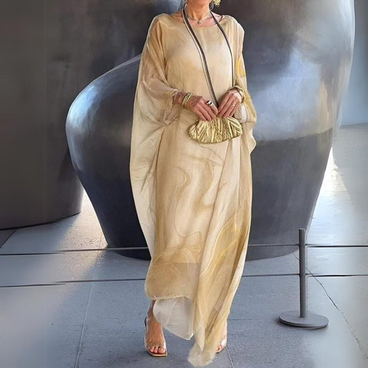 Sophie | Damen Langarm Maxikleid Fließendes Rundhals Abendkleid
