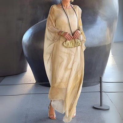 Sophie | Damen Langarm Maxikleid Fließendes Rundhals Abendkleid
