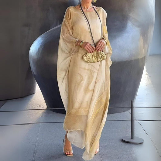 Sophie | Damen Langarm Maxikleid Fließendes Rundhals Abendkleid