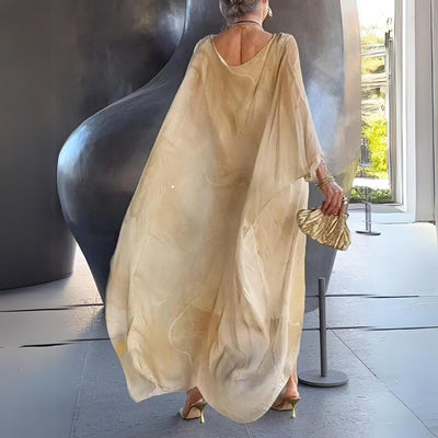 Sophie | Damen Langarm Maxikleid Fließendes Rundhals Abendkleid