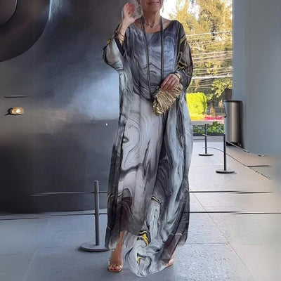 Sophie | Damen Langarm Maxikleid Fließendes Rundhals Abendkleid