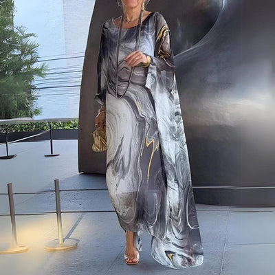 Sophie | Damen Langarm Maxikleid Fließendes Rundhals Abendkleid