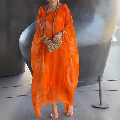 Sophie | Damen Langarm Maxikleid Fließendes Rundhals Abendkleid