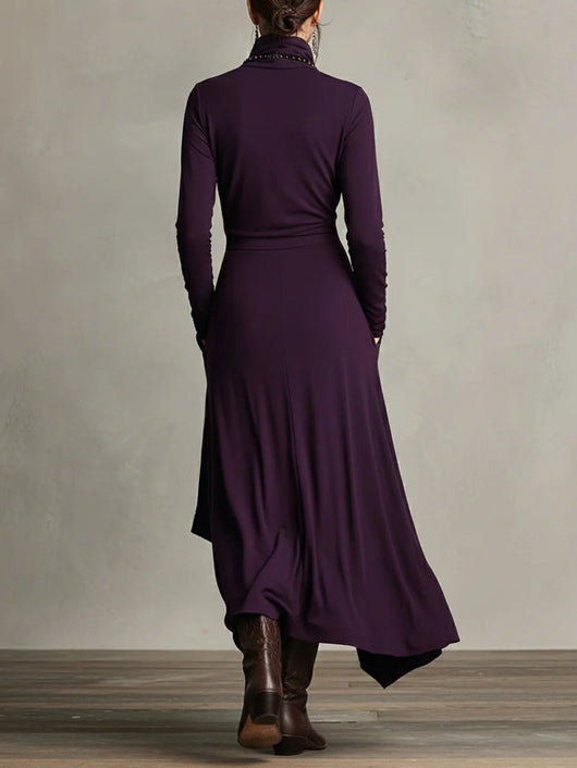 Luisa | Damen Langarm-Maxikleid mit Rollkragen asymmetrischem Saum