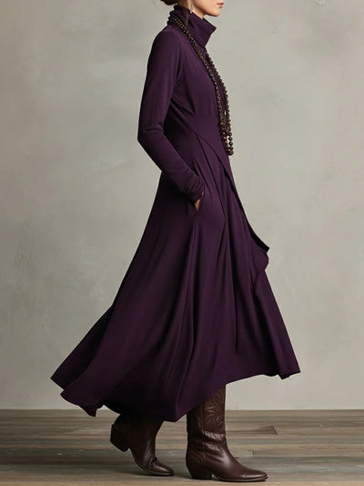 Luisa | Damen Langarm-Maxikleid mit Rollkragen asymmetrischem Saum