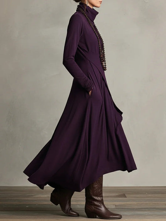 Luisa | Damen Langarm-Maxikleid mit Rollkragen asymmetrischem Saum
