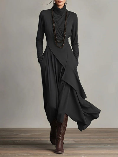Luisa | Damen Langarm-Maxikleid mit Rollkragen asymmetrischem Saum