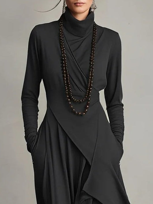 Luisa | Damen Langarm-Maxikleid mit Rollkragen asymmetrischem Saum