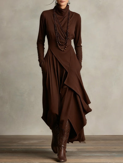 Luisa | Damen Langarm-Maxikleid mit Rollkragen asymmetrischem Saum