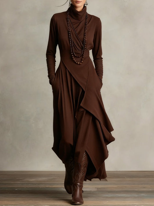 Luisa | Damen Langarm-Maxikleid mit Rollkragen asymmetrischem Saum
