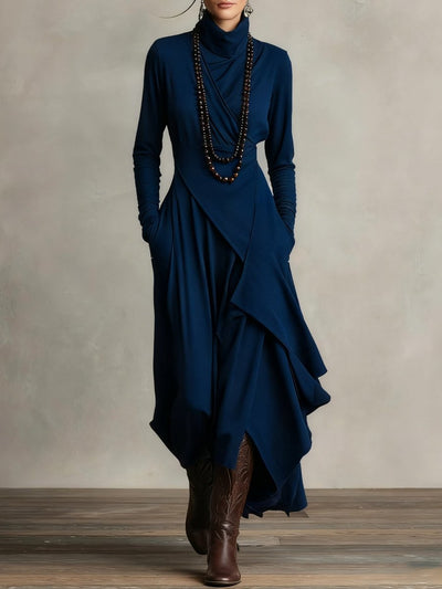 Luisa | Damen Langarm-Maxikleid mit Rollkragen asymmetrischem Saum