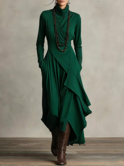 Luisa | Damen Langarm-Maxikleid mit Rollkragen asymmetrischem Saum