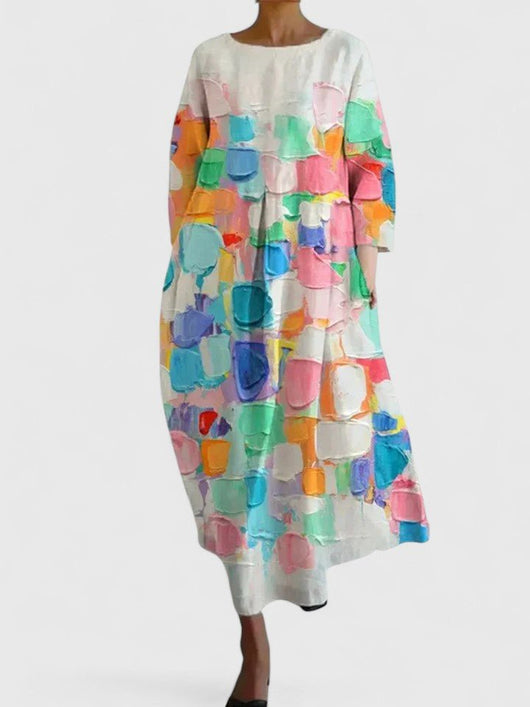 Greta | Damen Langarm Midi-Kleid mit Meerestier-Print