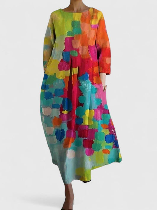 Greta | Damen Langarm Midi-Kleid mit Meerestier-Print