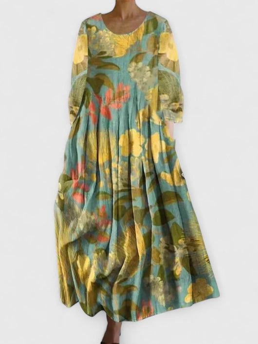 Greta | Damen Langarm Midi-Kleid mit Meerestier-Print