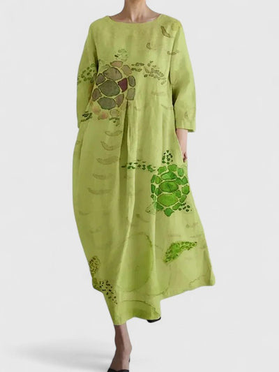 Greta | Damen Langarm Midi-Kleid mit Meerestier-Print