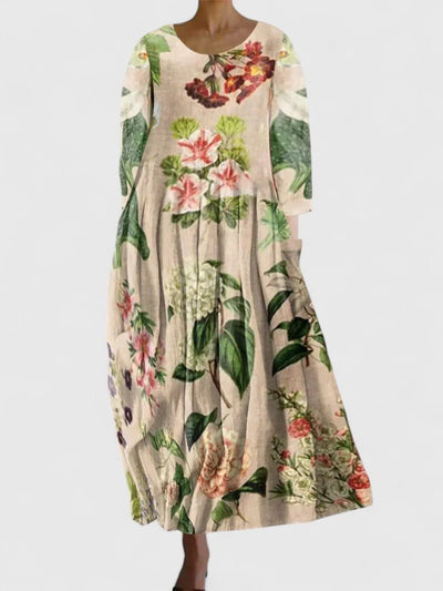Greta | Damen Langarm Midi-Kleid mit Meerestier-Print