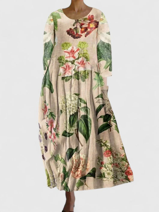 Greta | Damen Langarm Midi-Kleid mit Meerestier-Print