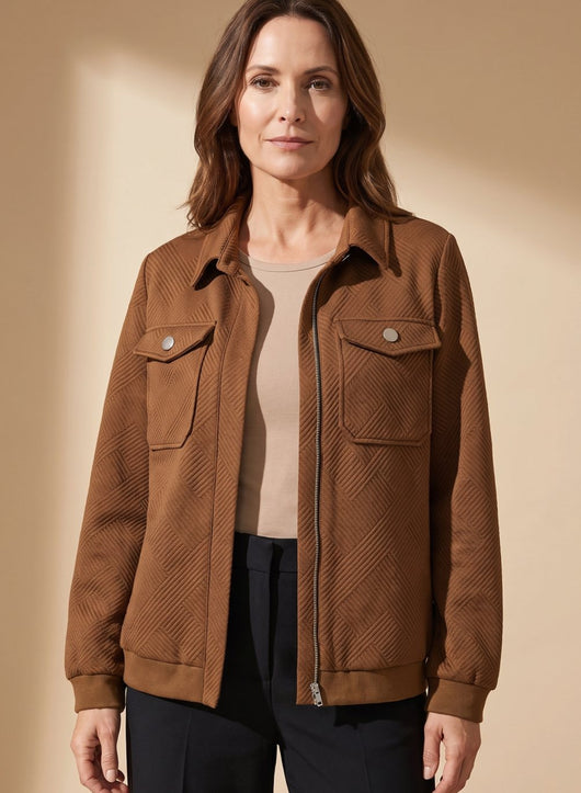 Johanna | Damen Langarm-Steppjacke mit Reißverschluss Brusttaschen Hemdkragen