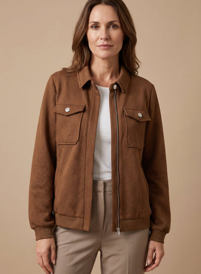 Johanna | Damen Langarm-Steppjacke mit Reißverschluss Brusttaschen Hemdkragen