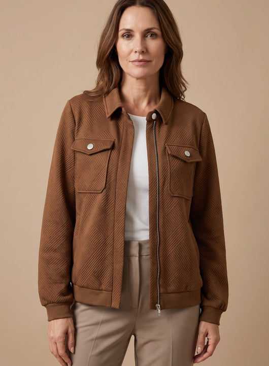 Johanna | Damen Langarm-Steppjacke mit Reißverschluss Brusttaschen Hemdkragen