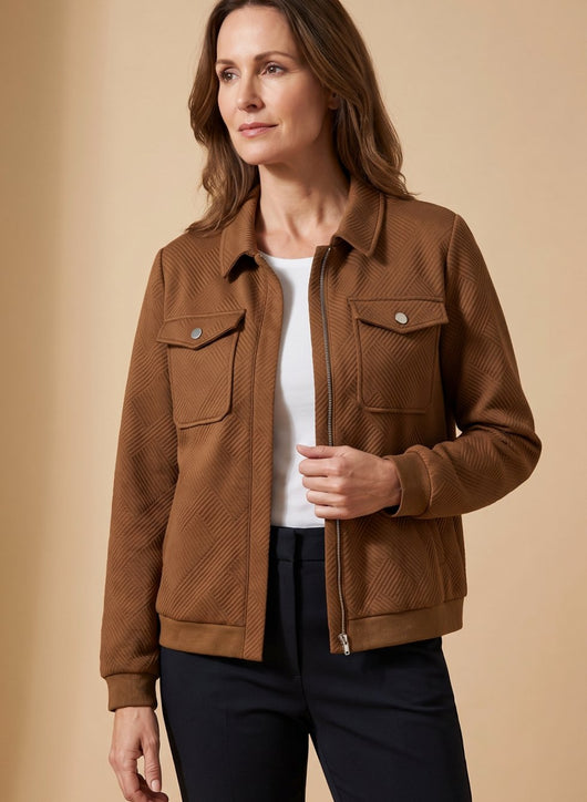 Johanna | Damen Langarm-Steppjacke mit Reißverschluss Brusttaschen Hemdkragen